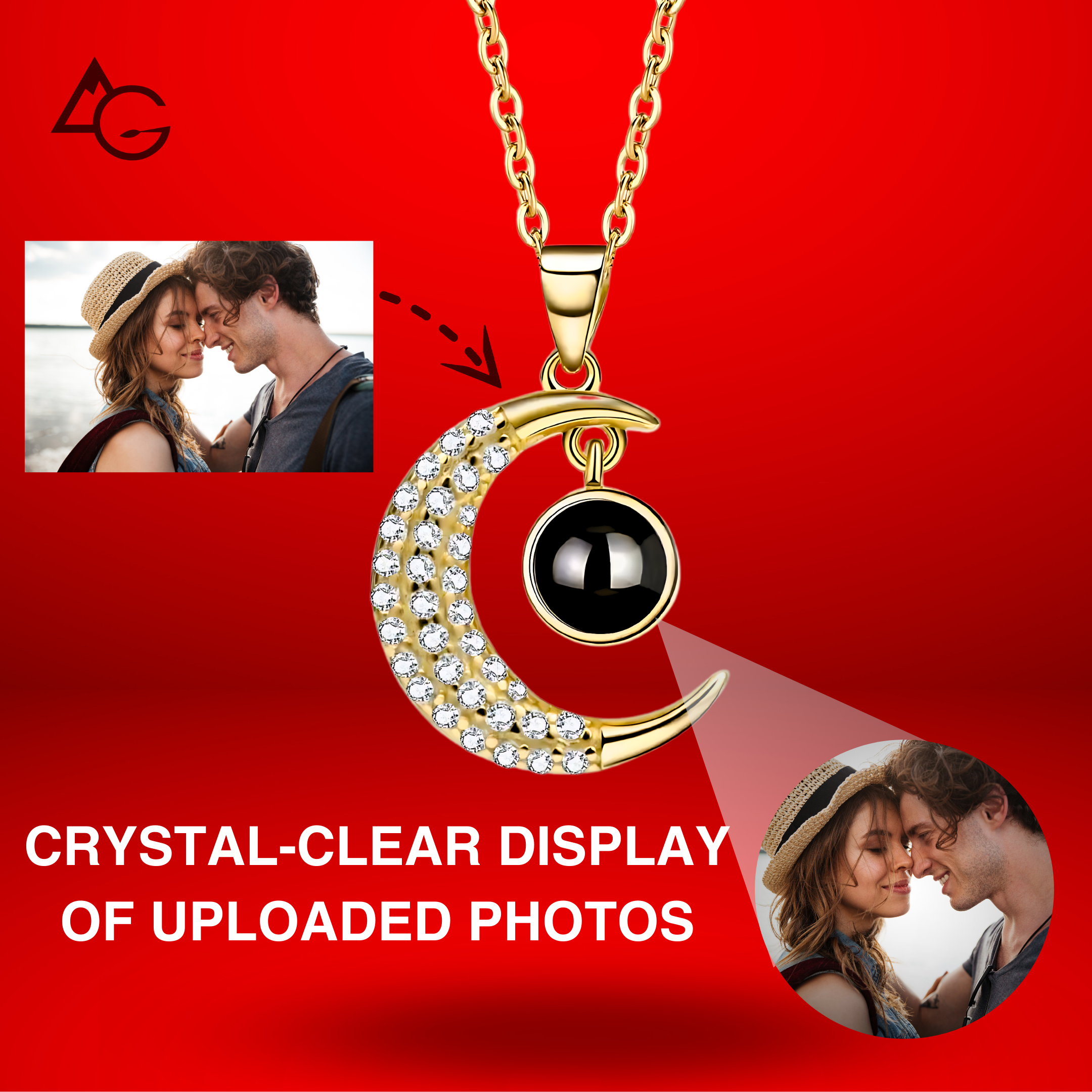 LuxeMoon personalised photo projection necklace gold